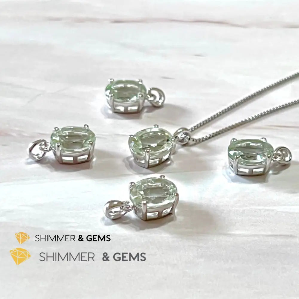Green Amethyst Oval Facet 925 Silver Pendant (Courage & Healing) 9X11Mm Charms Pendants