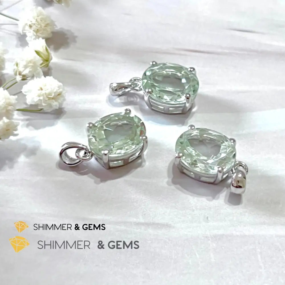 Green Amethyst Oval Facet 925 Silver Pendant (Courage & Healing) 9X11Mm Charms Pendants