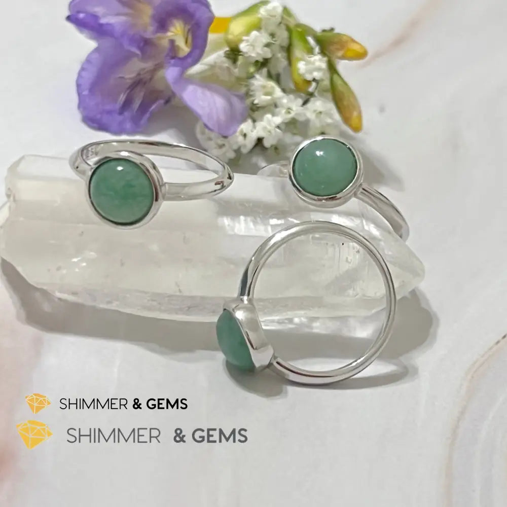Green Aventurine Round (8Mm) 925 Silver Ring