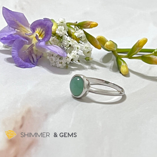 Green Aventurine Round (8Mm) 925 Silver Ring