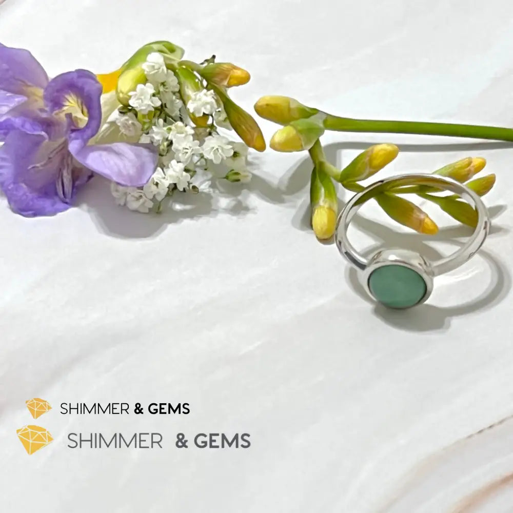Green Aventurine Round (8Mm) 925 Silver Ring