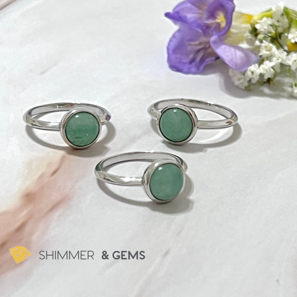 Green Aventurine Round (8Mm) 925 Silver Ring