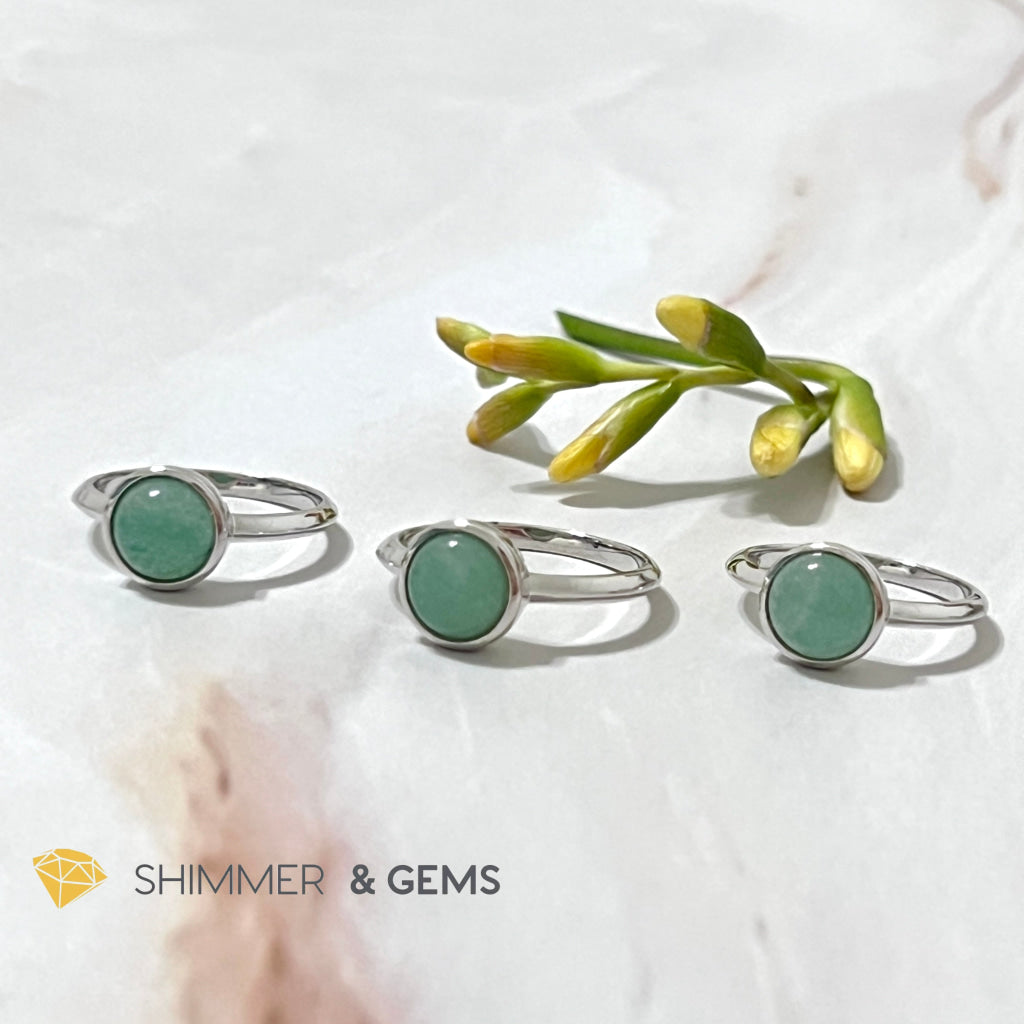 Green Aventurine Round (8Mm) 925 Silver Ring