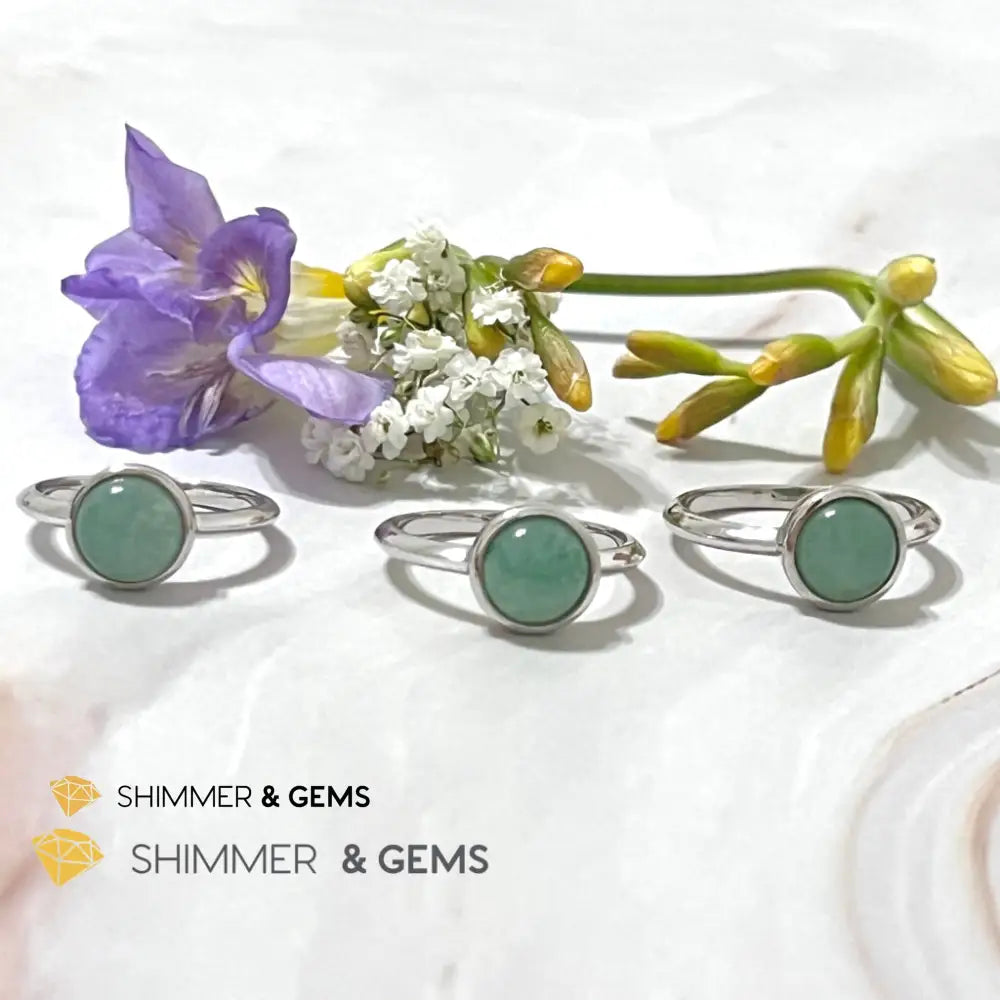 Green Aventurine Round (8Mm) 925 Silver Ring
