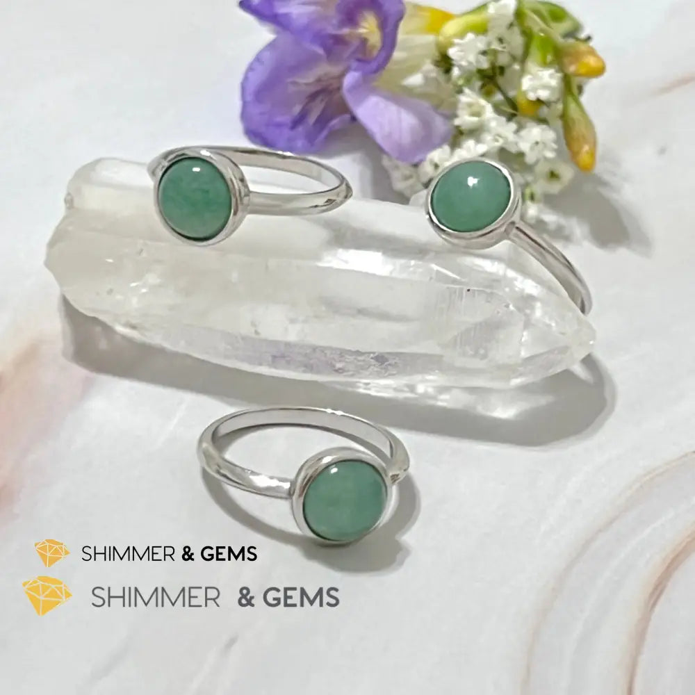 Green Aventurine Round (8Mm) 925 Silver Ring