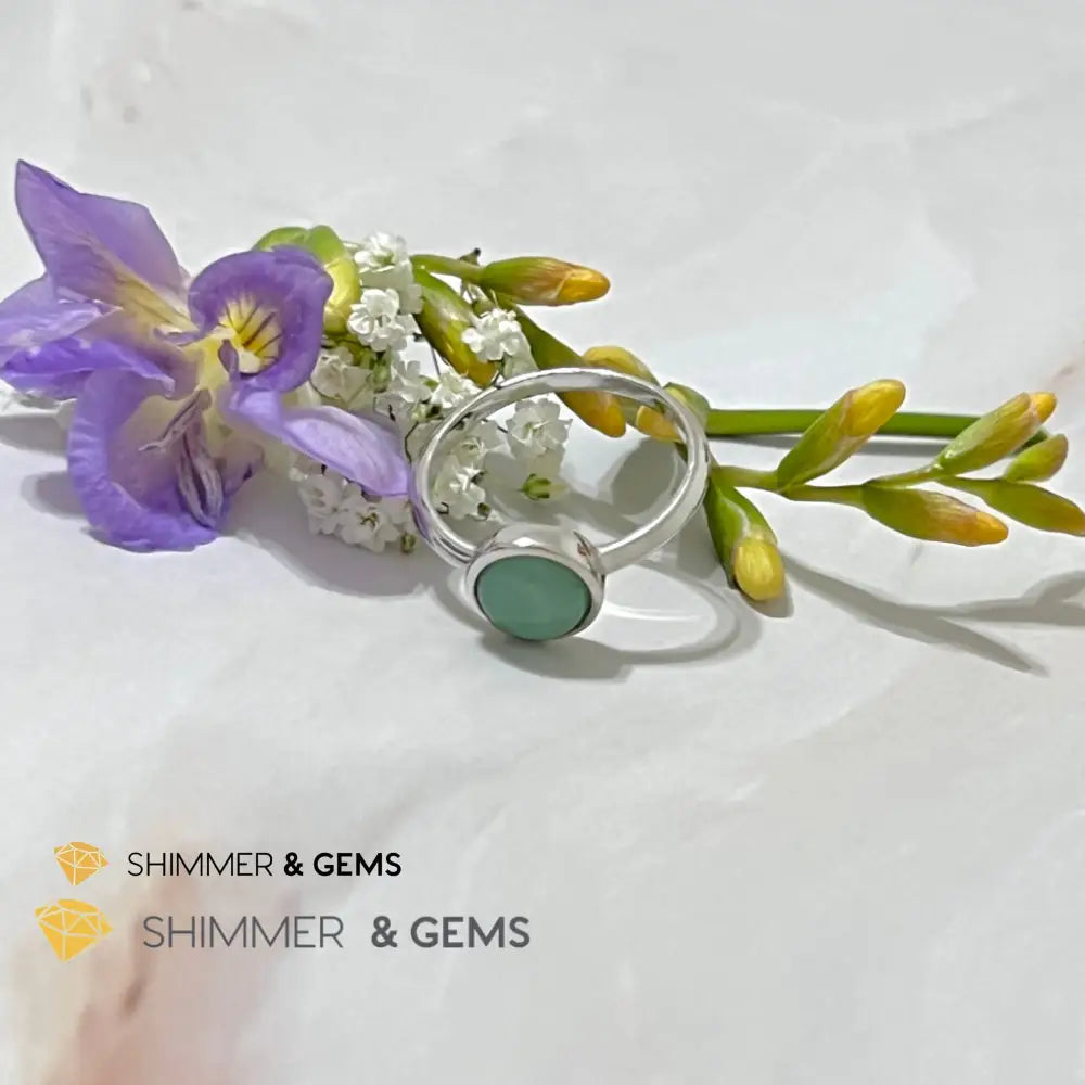 Green Aventurine Round (8Mm) 925 Silver Ring