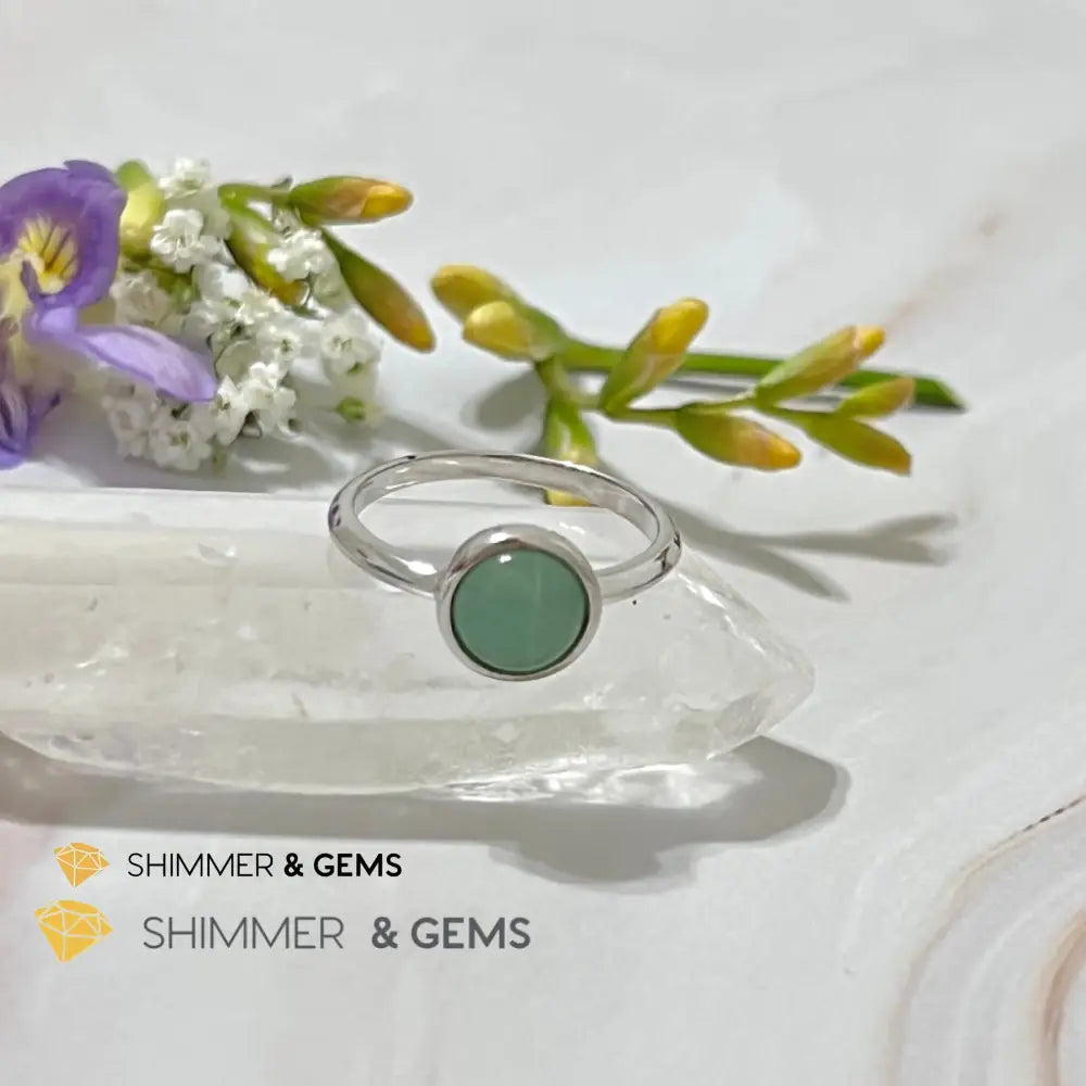 Green Aventurine Round (8Mm) 925 Silver Ring
