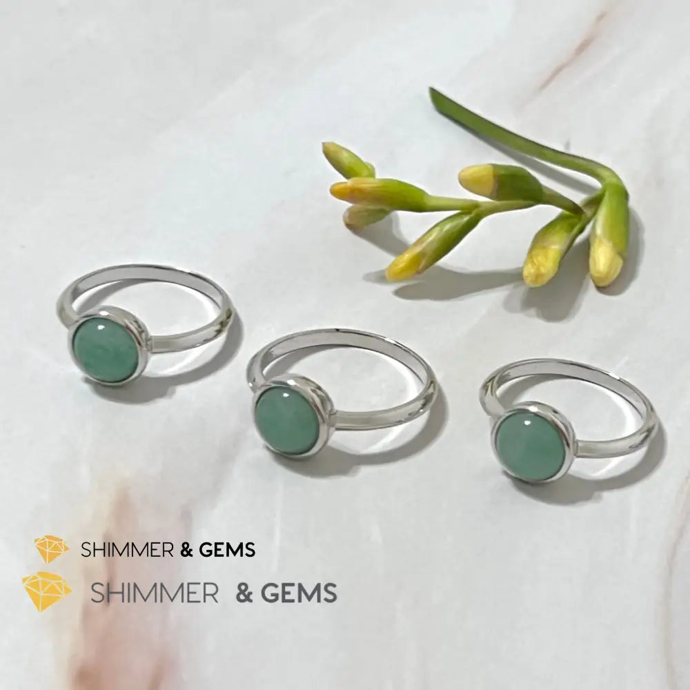 Green Aventurine Round (8Mm) 925 Silver Ring