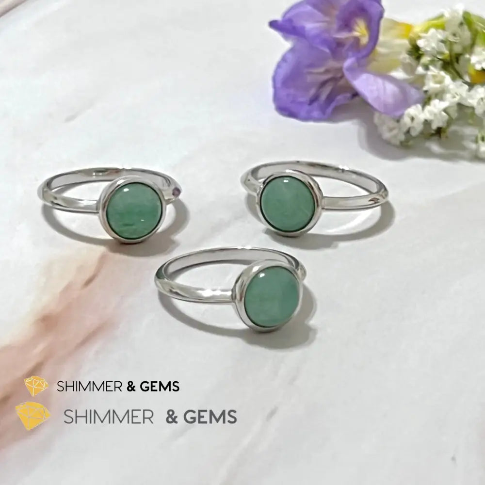 Green Aventurine Round (8Mm) 925 Silver Ring