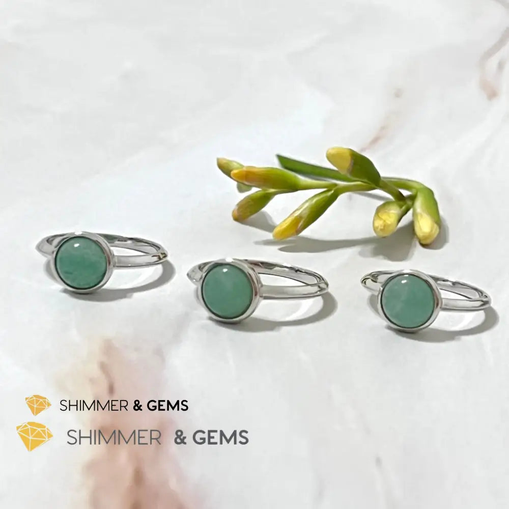 Green Aventurine Round (8Mm) 925 Silver Ring