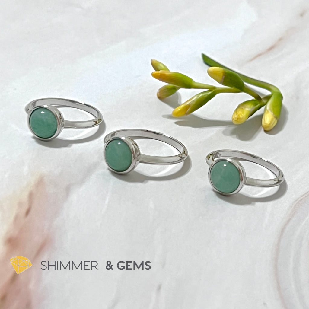 Green Aventurine Round (8Mm) 925 Silver Ring