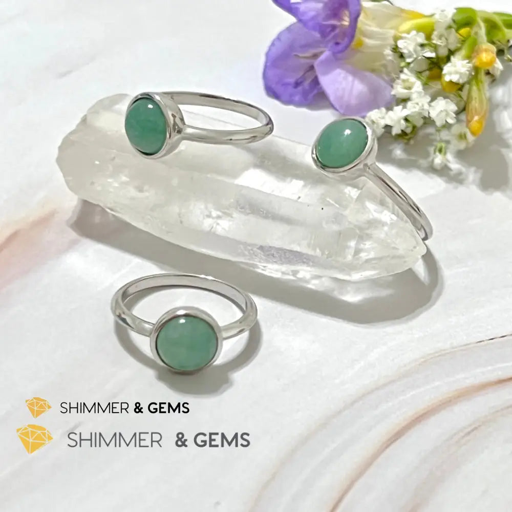 Green Aventurine Round (8Mm) 925 Silver Ring