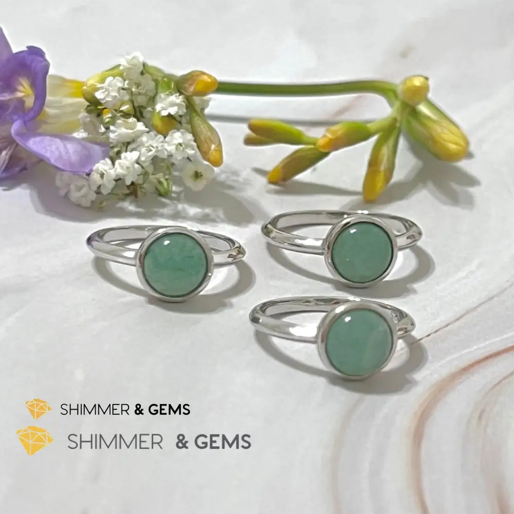 Green Aventurine Round (8Mm) 925 Silver Ring