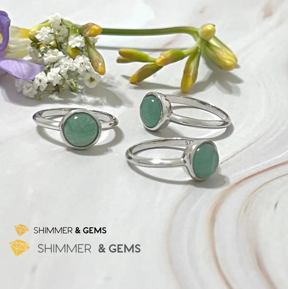 Green Aventurine Round (8Mm) 925 Silver Ring