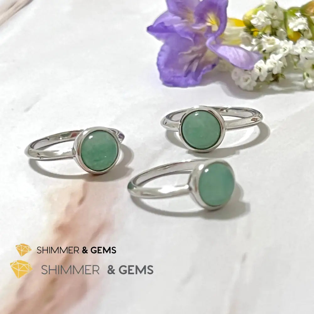 Green Aventurine Round (8Mm) 925 Silver Ring