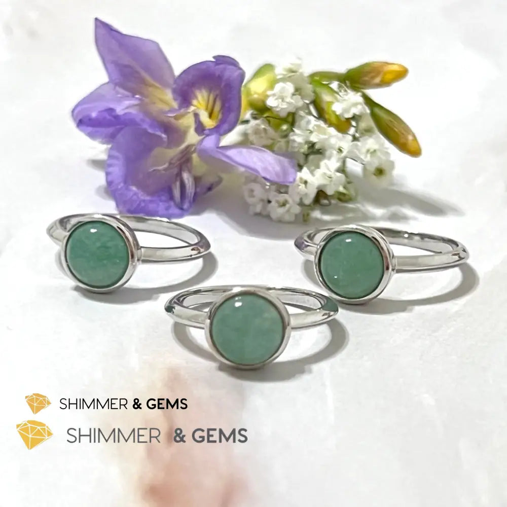 Green Aventurine Round (8Mm) 925 Silver Ring