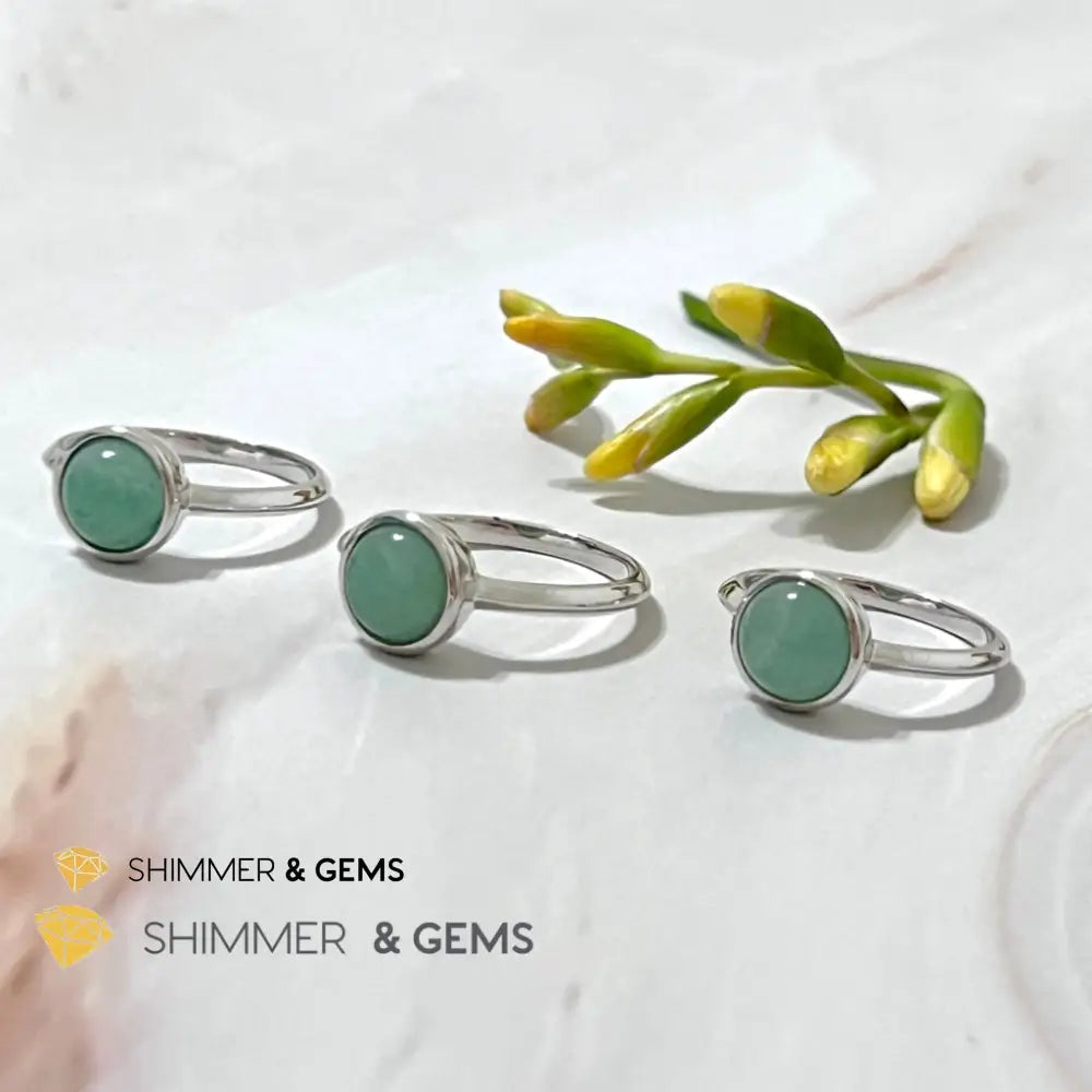 Green Aventurine Round (8Mm) 925 Silver Ring