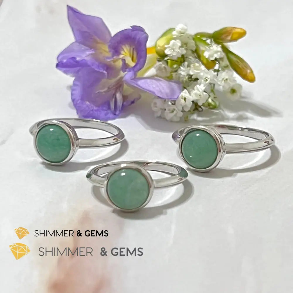 Green Aventurine Round (8Mm) 925 Silver Ring