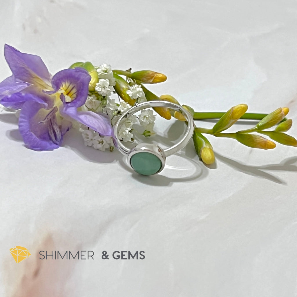 Green Aventurine Round (8Mm) 925 Silver Ring