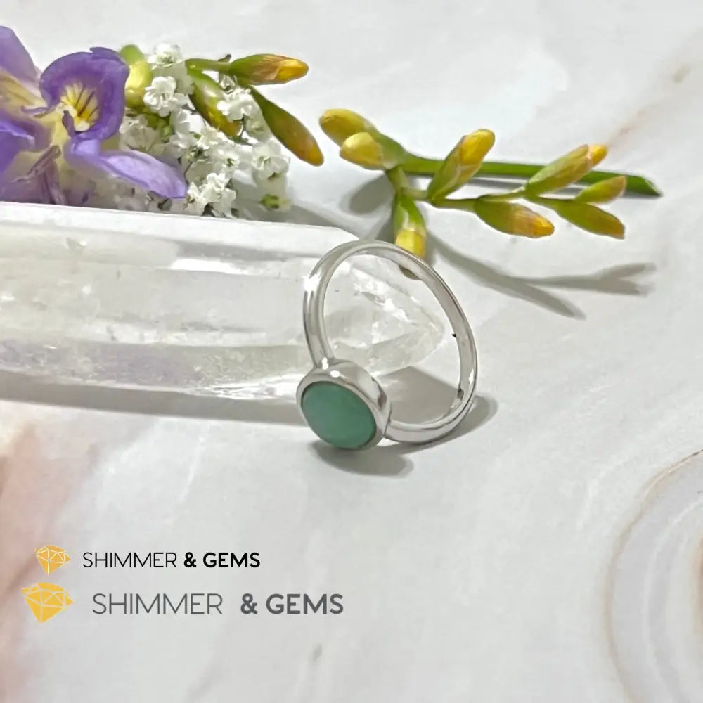 Green Aventurine Round (8Mm) 925 Silver Ring