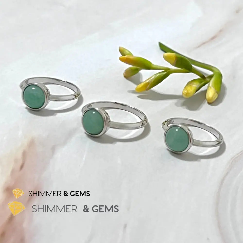 Green Aventurine Round (8Mm) 925 Silver Ring