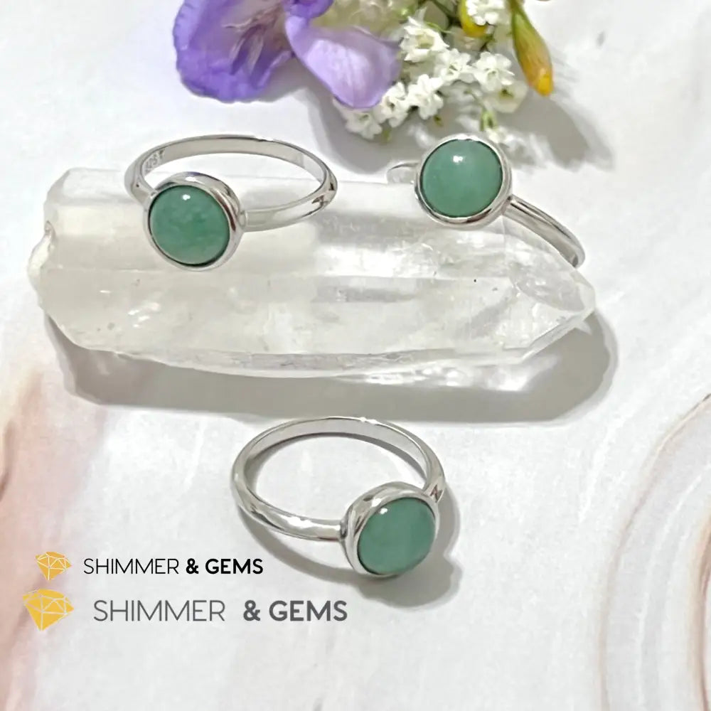 Green Aventurine Round (8Mm) 925 Silver Ring