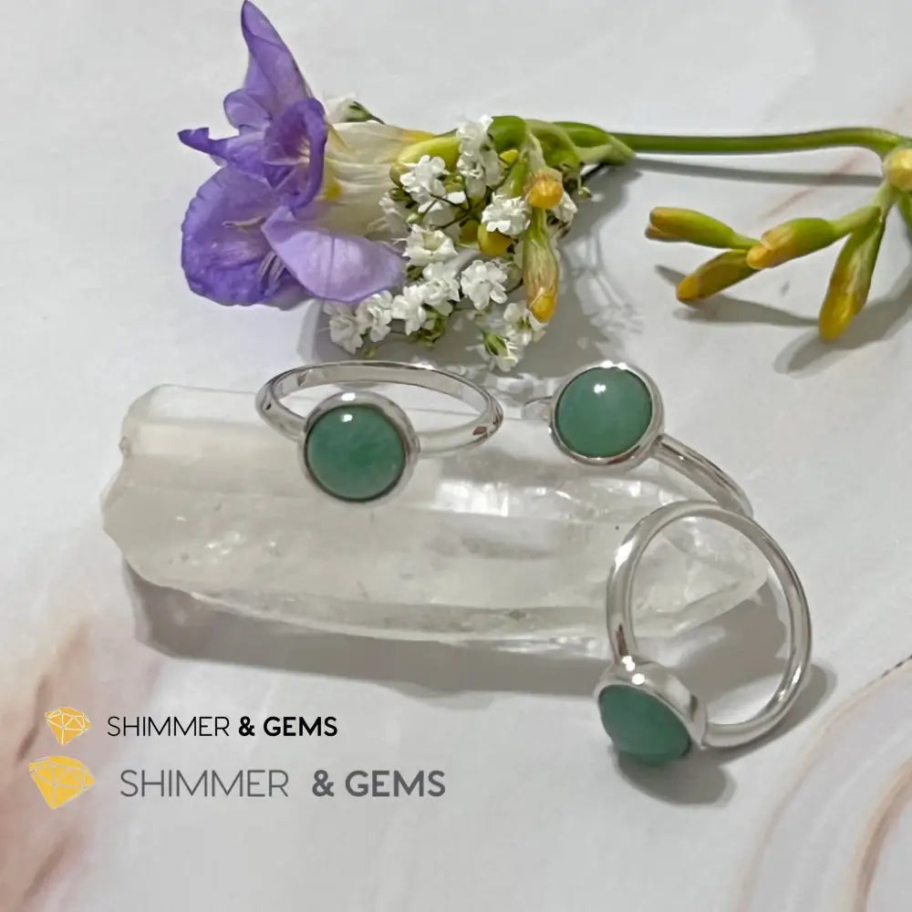 Green Aventurine Round (8Mm) 925 Silver Ring
