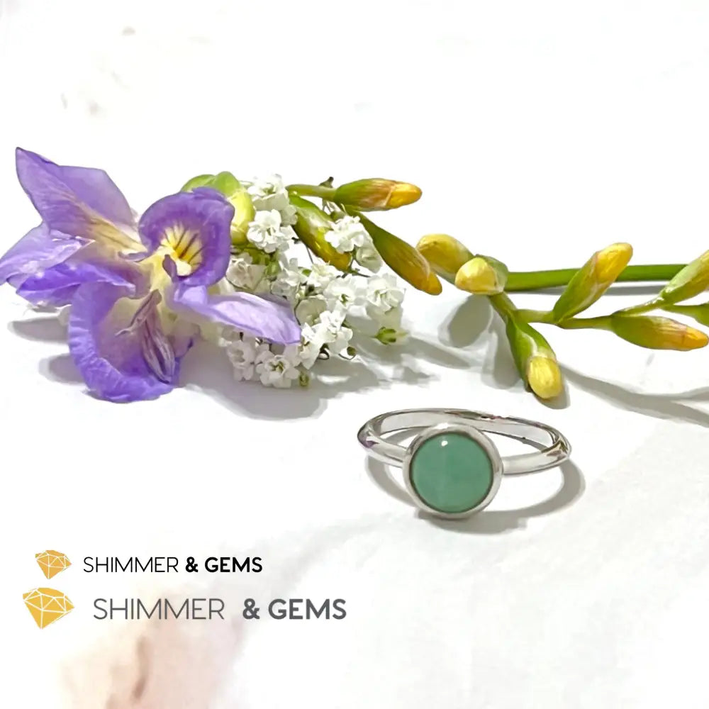 Green Aventurine Round (8Mm) 925 Silver Ring Us 6