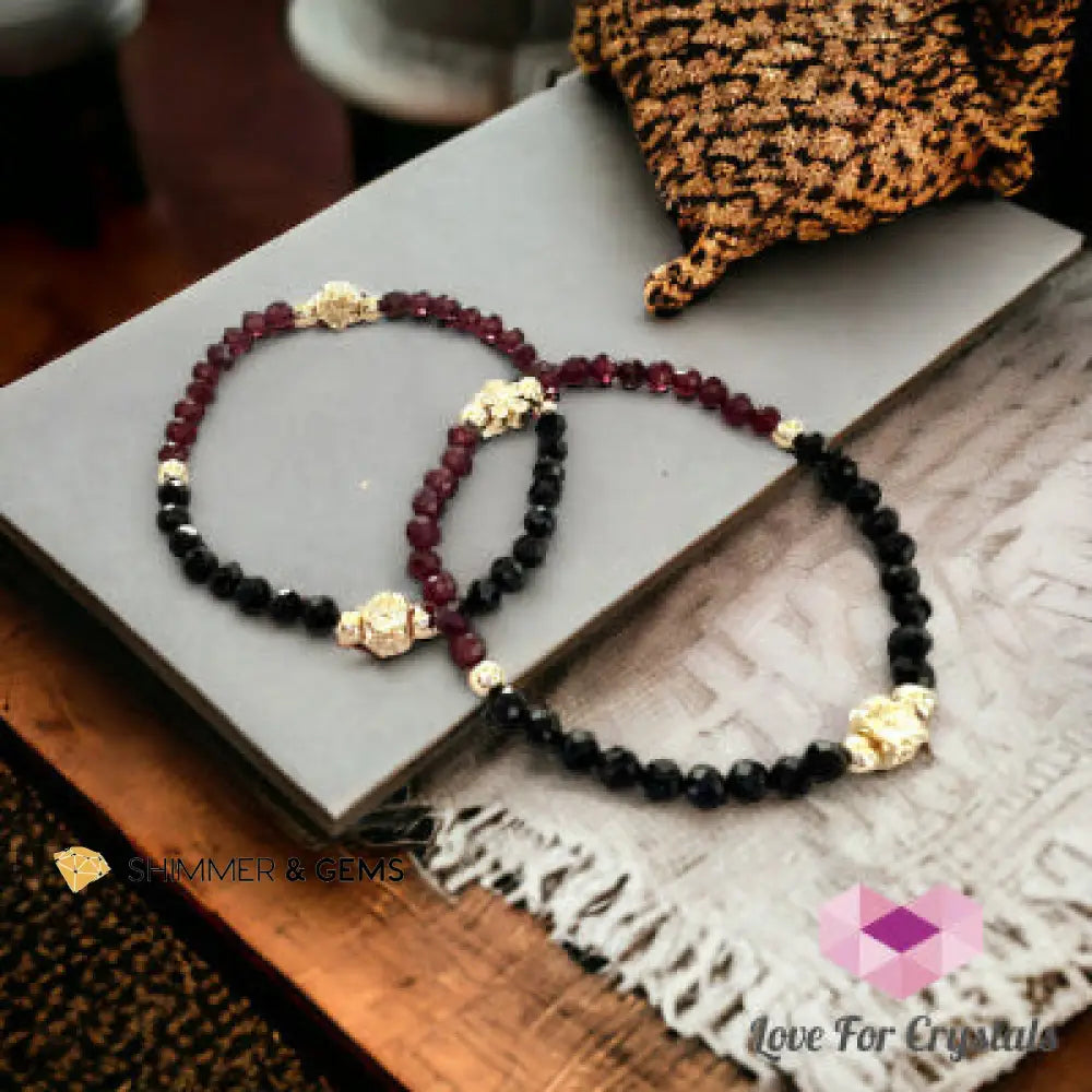 Grounding and Protection 4mm Bracelet (Black Spinel & Garnet) Bracelets