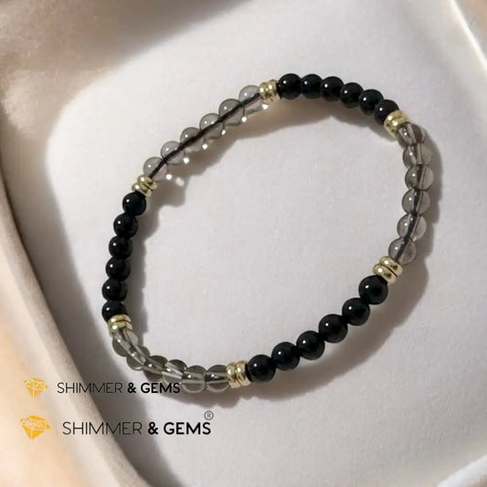 Grounding & Protection 4mm (Black Tourmaline & Smoky Quartz with Stainless Steel Rondelle Beads) 5.5” Bracelets