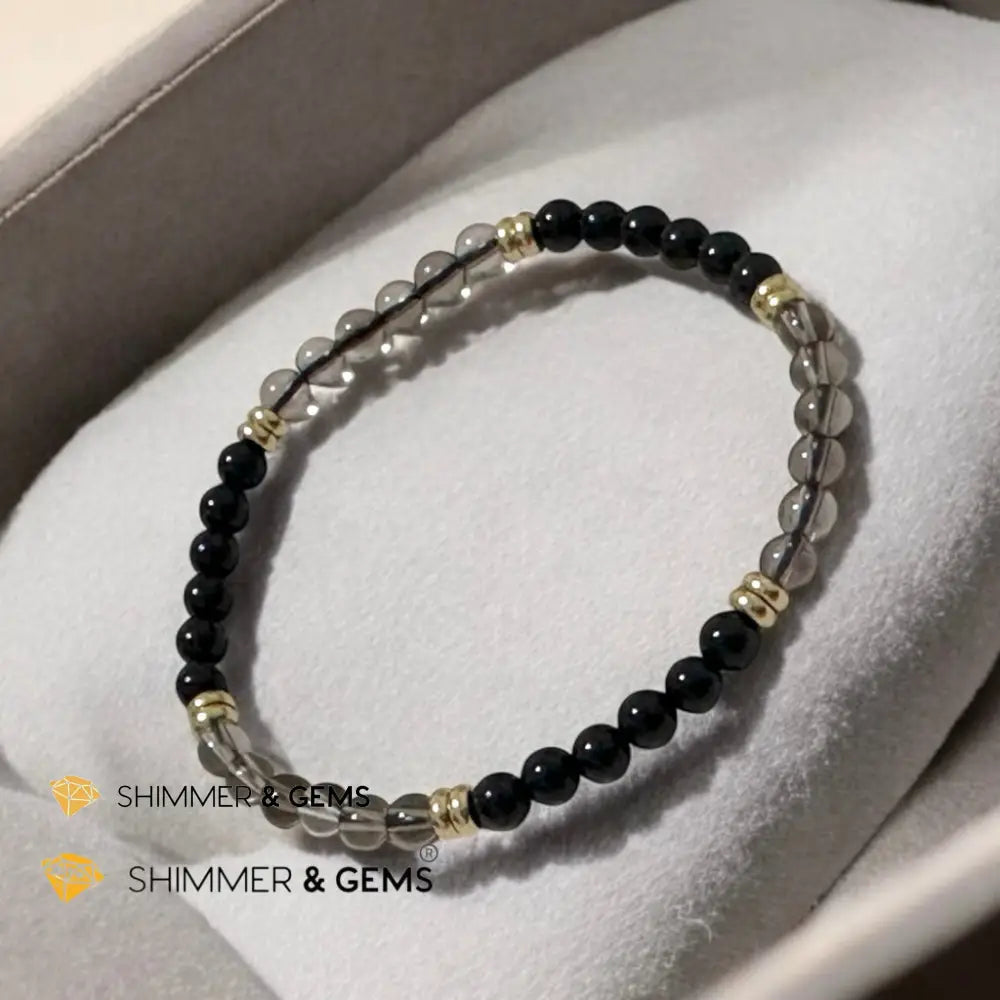 Grounding & Protection 4mm (Black Tourmaline & Smoky Quartz with Stainless Steel Rondelle Beads) 6.5” Bracelets