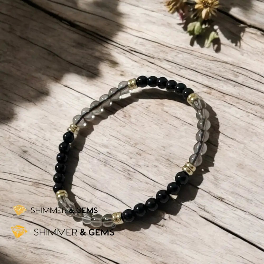 Grounding & Protection 4mm (Black Tourmaline & Smoky Quartz with Stainless Steel Rondelle Beads) 6” Bracelets