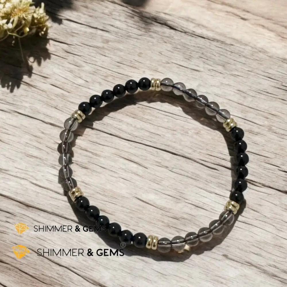 Grounding & Protection 4mm (Black Tourmaline & Smoky Quartz with Stainless Steel Rondelle Beads) 7” Bracelets