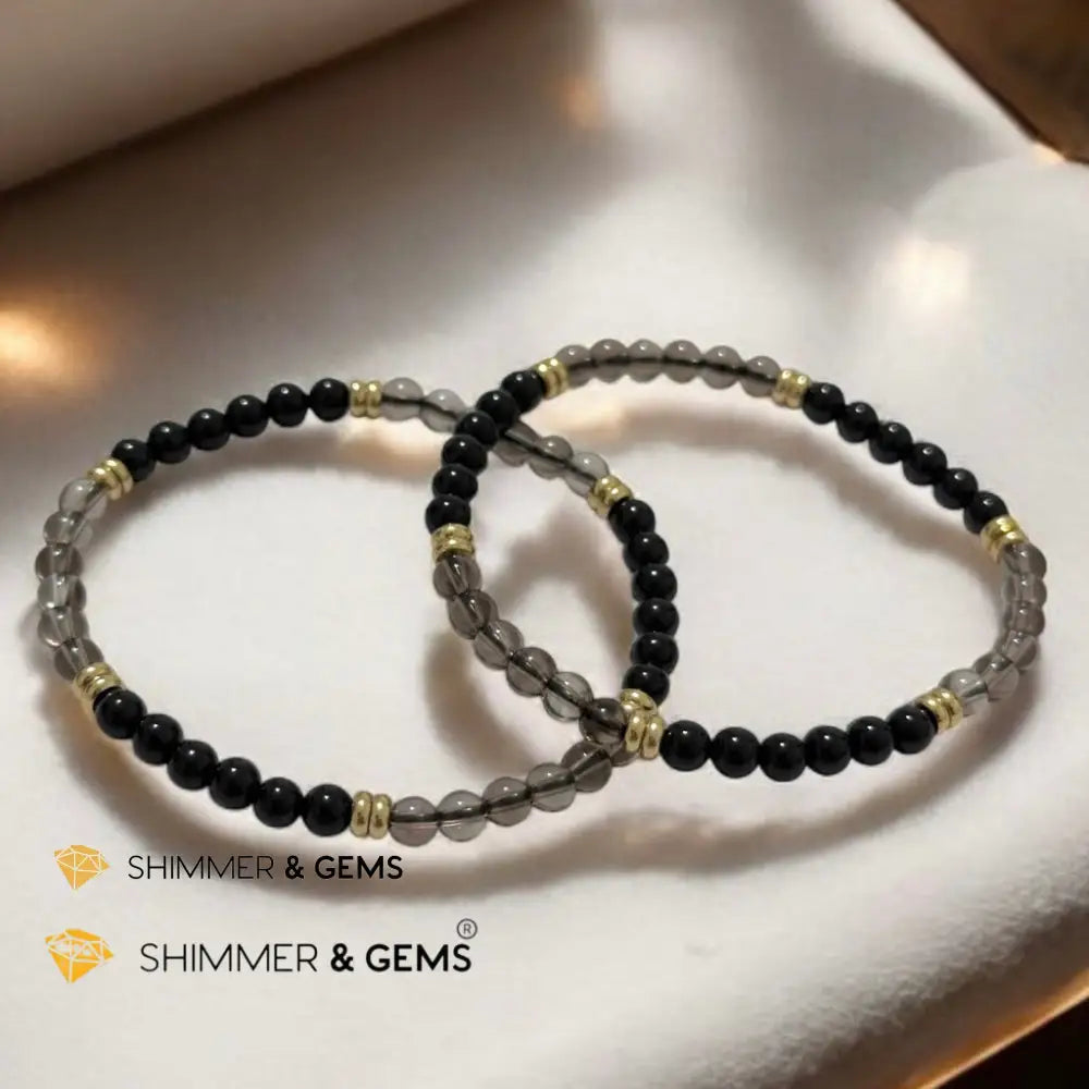 Grounding & Protection 4mm (Black Tourmaline & Smoky Quartz with Stainless Steel Rondelle Beads) Bracelets