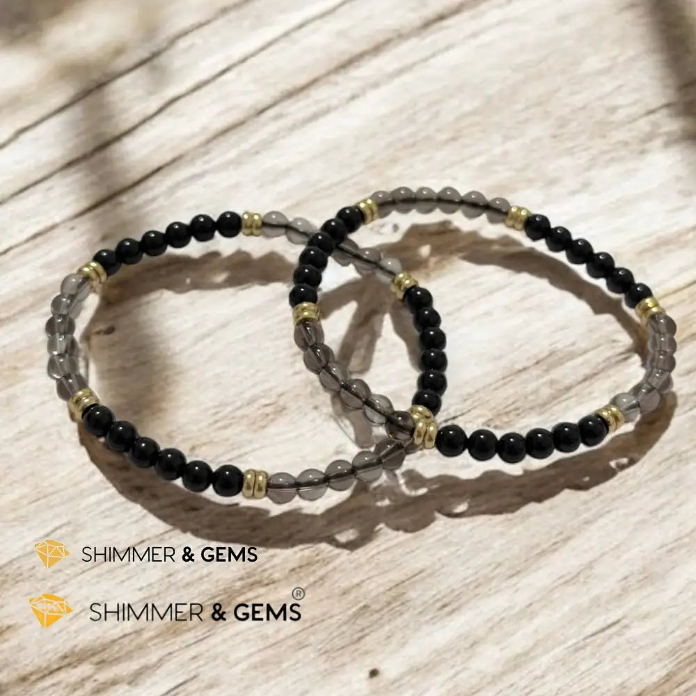 Grounding & Protection 4mm (Black Tourmaline & Smoky Quartz with Stainless Steel Rondelle Beads) Bracelets