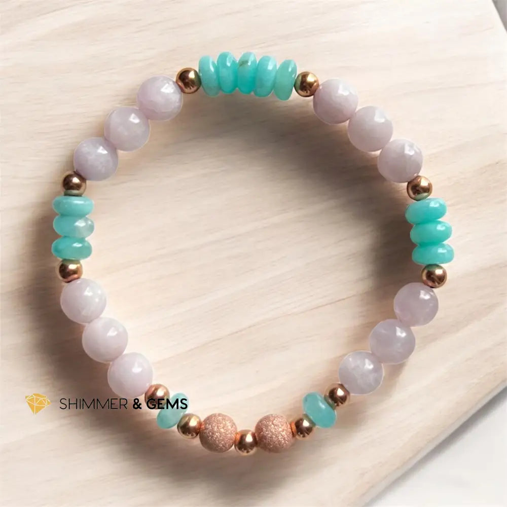 Happy Relationship Bracelet (Pink Kunzite & Amazonite) 5.5’’