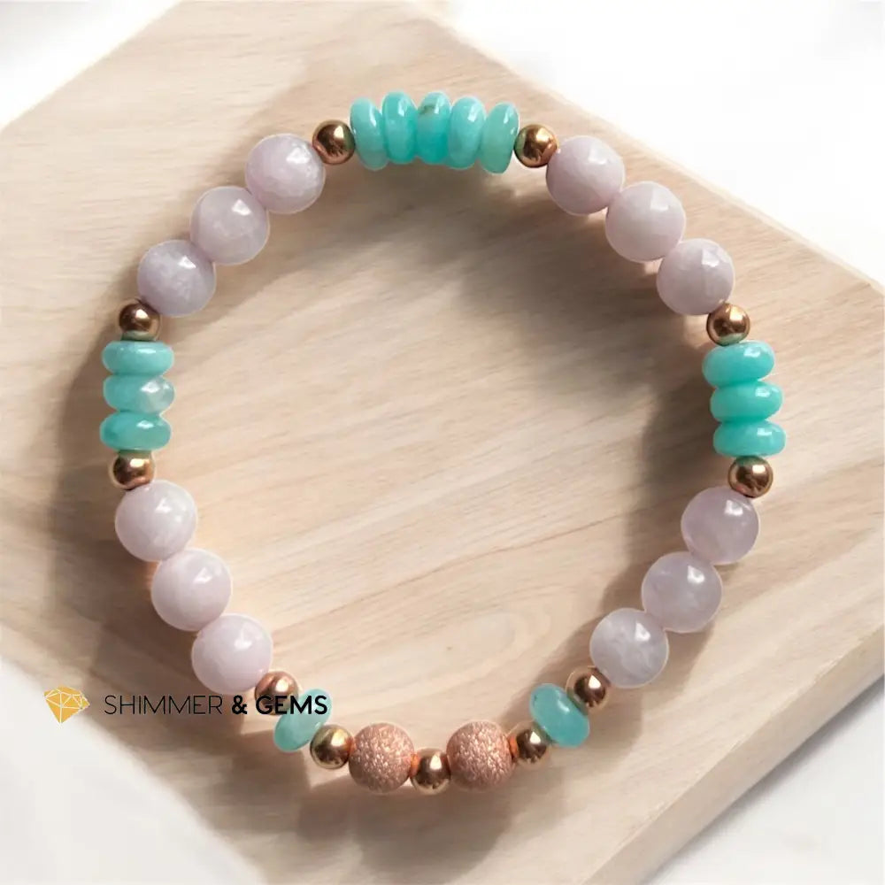 Happy Relationship Bracelet (Pink Kunzite & Amazonite) 6.5’’