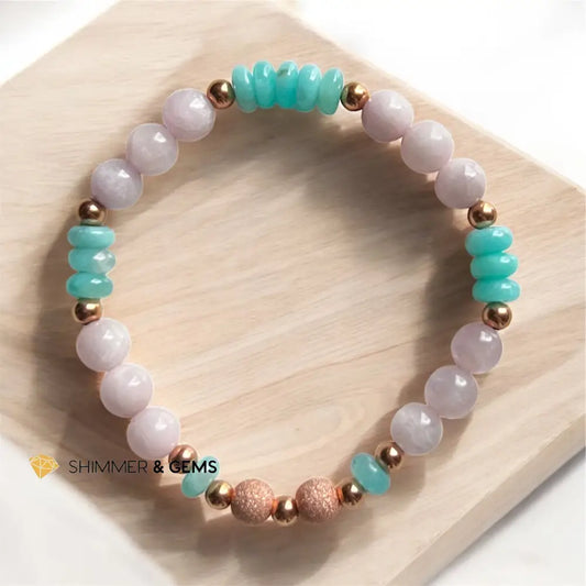 Happy Relationship Bracelet (Pink Kunzite & Amazonite) 6.5’’