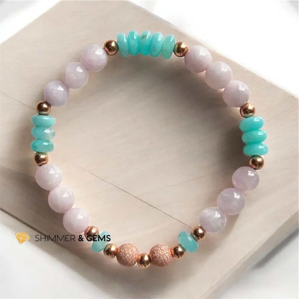 Happy Relationship Bracelet (Pink Kunzite & Amazonite) 6’’