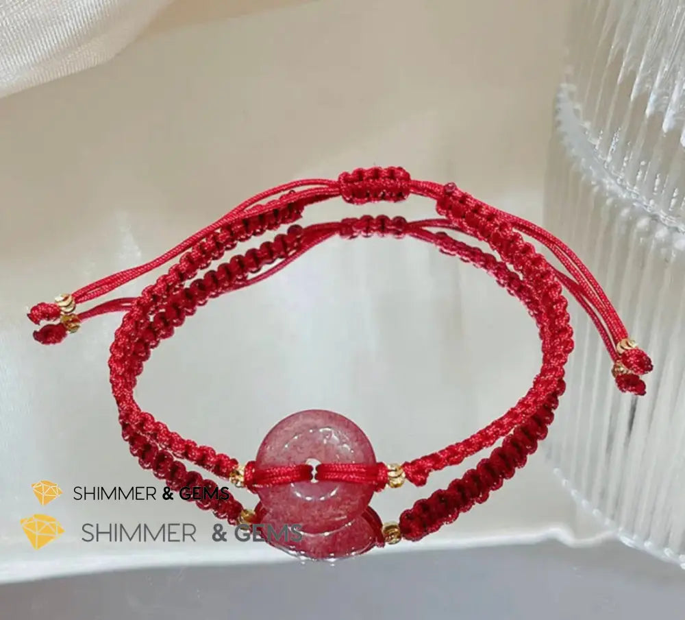 Harmony Buckle Strawberry Quartz Donut Red Woven Bracelet Adjustable Bracelet