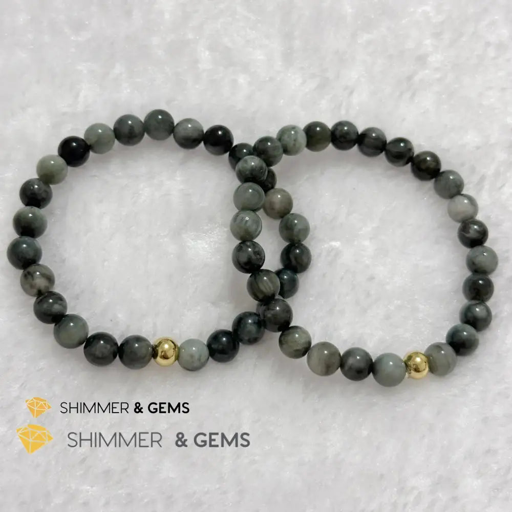 Hawk’s Eye (Blue Tiger’s Eye) 6mm Bracelet with 14k gold filled bead Bracelets