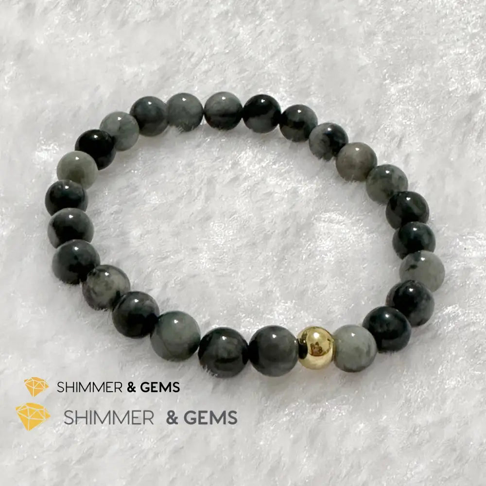 Hawk’s Eye (Blue Tiger’s Eye) 6mm Bracelet with 14k gold filled bead Bracelets