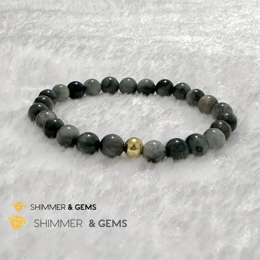 Hawk’s Eye (Blue Tiger’s Eye) 6mm Bracelet with 14k gold filled bead Bracelets
