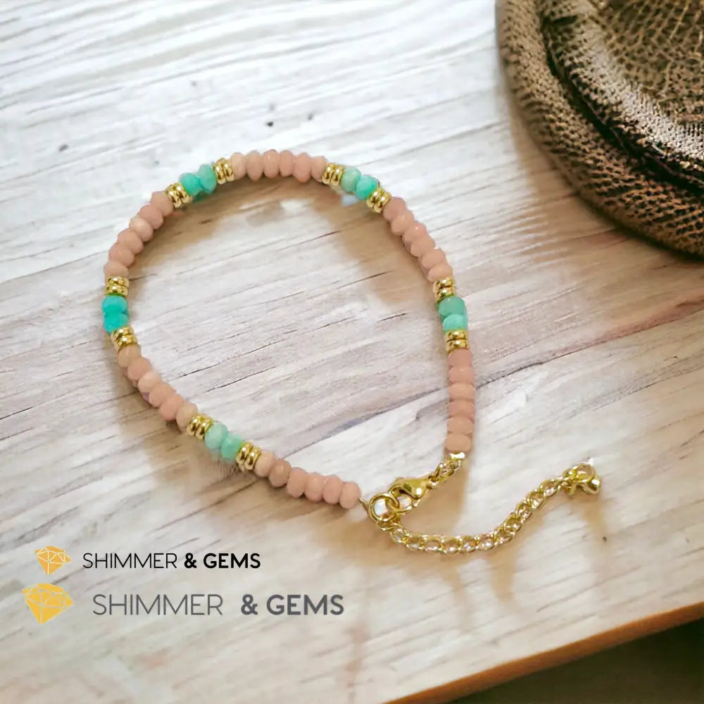 Heal Trauma Bracelet (Pink Opal & Amazonite 4mm Rondelle)with stainless steel chain 5.5”-8” (adjustable) Bracelets