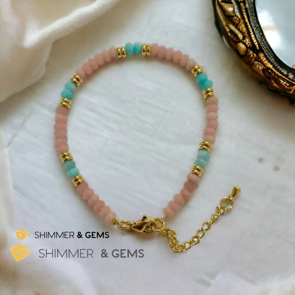Heal Trauma Bracelet (Pink Opal & Amazonite 4mm Rondelle)with stainless steel chain 5.5”-8” (adjustable) Bracelets