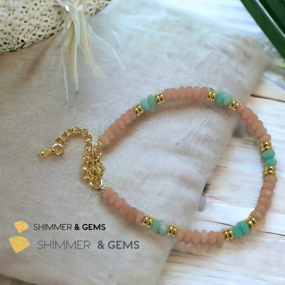 Heal Trauma Bracelet (Pink Opal & Amazonite 4mm Rondelle)with stainless steel chain 5.5”-8” (adjustable) Bracelets
