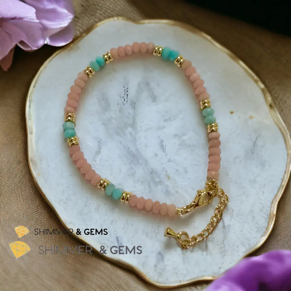 Heal Trauma Bracelet (Pink Opal & Amazonite 4mm Rondelle)with stainless steel chain 5.5”-8” (adjustable) Bracelets