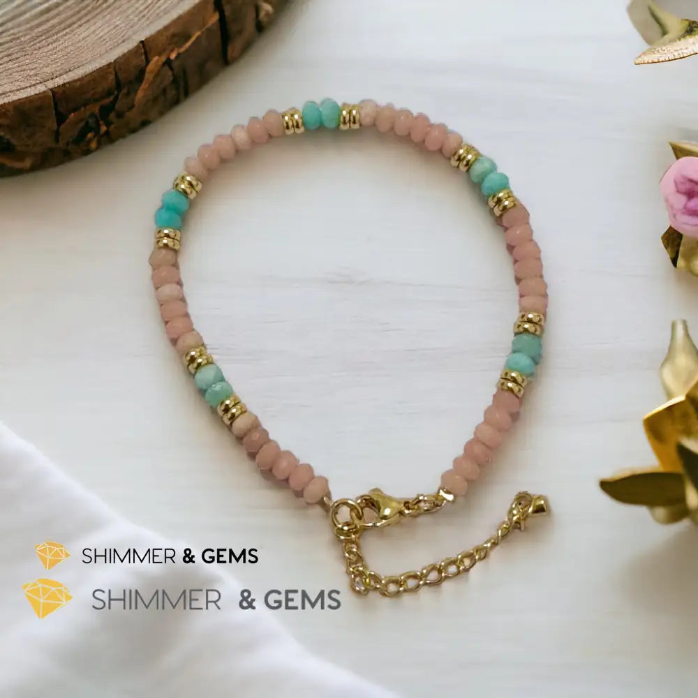 Heal Trauma Bracelet (Pink Opal & Amazonite 4mm Rondelle)with stainless steel chain 5.5”-8” (adjustable) Bracelets