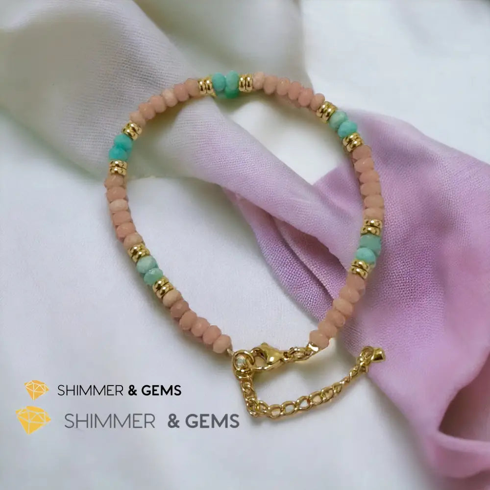 Heal Trauma Bracelet (Pink Opal & Amazonite 4mm Rondelle)with stainless steel chain 5.5”-8” (adjustable) Bracelets