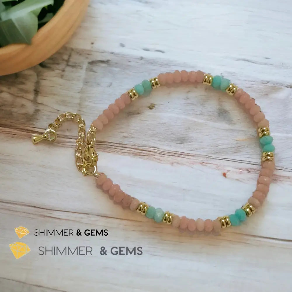 Heal Trauma Bracelet (Pink Opal & Amazonite 4mm Rondelle)with stainless steel chain 5.5”-8” (adjustable) Bracelets